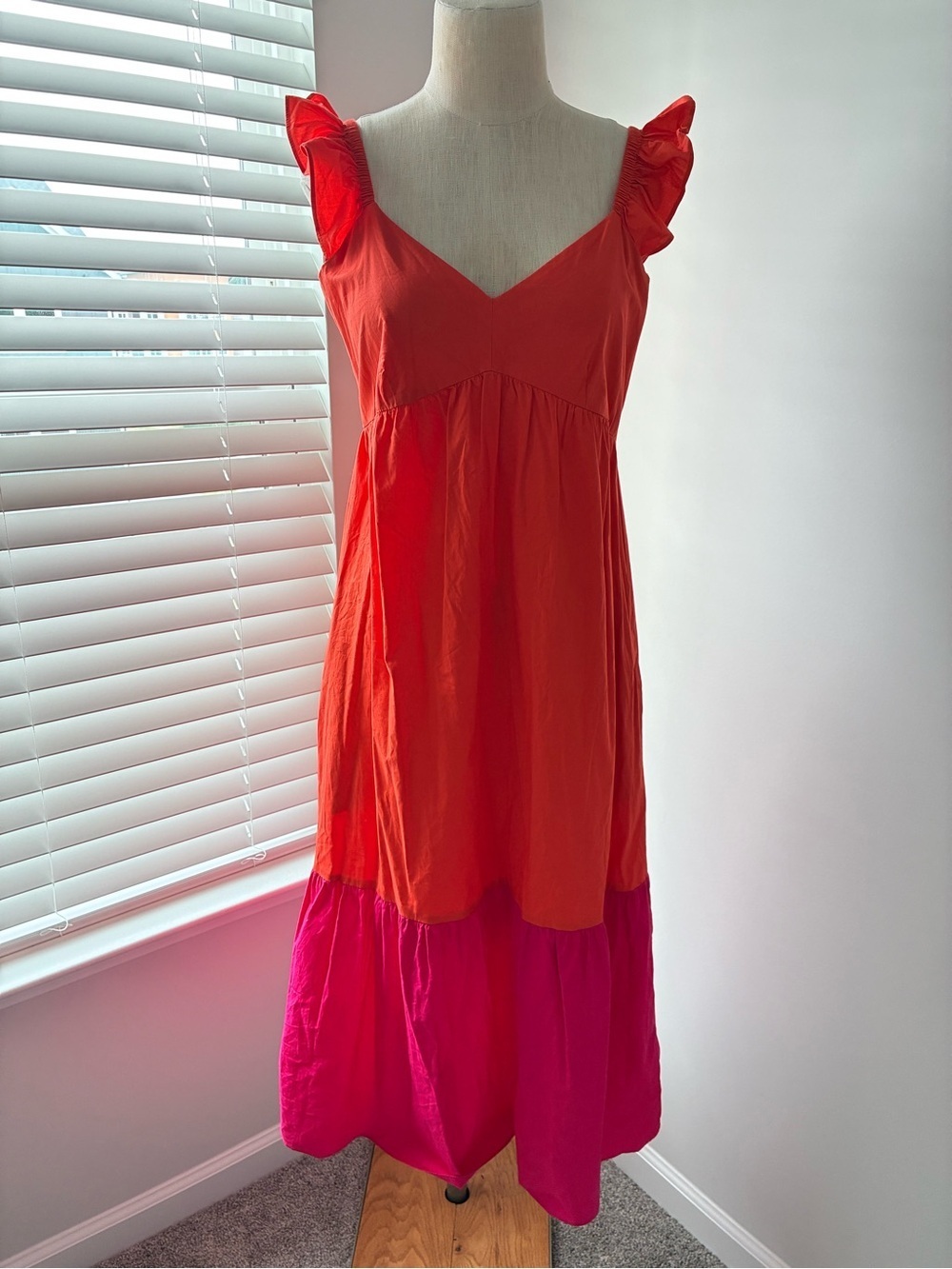Donna Morgan Colorblock Ruffle Cap Sleeve Tiered Midi Dress